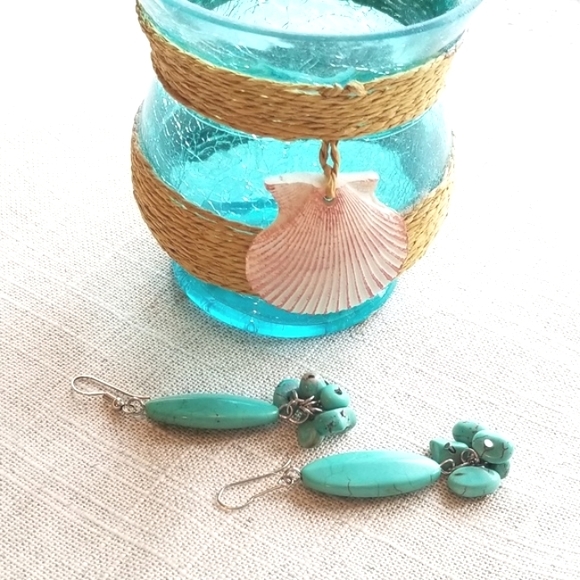 Turquoise Earrings Multi Stones Dangle Accents - Picture 2 of 5